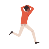 Man running away in panic afraid of something, flat illustration isolated. png
