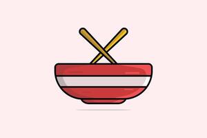 Red Chinese Bowl with Chopsticks vector illustration. Food and drink objects icon concept. Restaurant food bowl and sticks vector design with shadow.