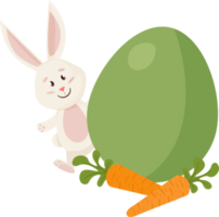 konijn karakter. gluurt uit van ei, wortel. grappig, gelukkig Pasen konijn. PNG