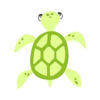 Vector cute cartoon green sea turtle in flat style.Illustration of sea animal character