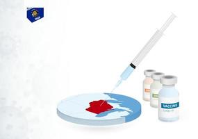 Vaccination in Wisconsin with different type of COVID-19 vaccine. Concept with the vaccine injection in the map of Wisconsin. vector