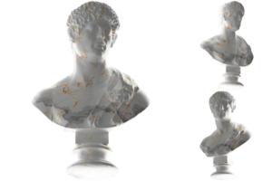 Portrait with panther skin over shoulder bust on white marble. for high-end apparel, album covers png