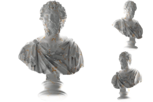 Elegant 3D render of Roman Emperor statue in white marble and gold. for apparel and album covers png