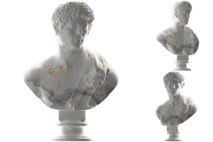 Portrait with panther skin over shoulder bust on white marble. for high-end apparel, album covers png