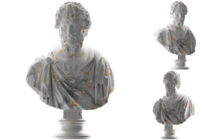 Elegant 3D render of Roman Emperor statue in white marble and gold. for apparel and album covers png