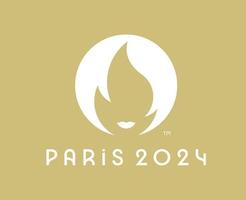 Paris 2024 Logo Official White symbol Olympic Games abstract design vector illustration With Brown Background