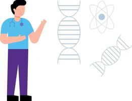 Boy looking at DNA. vector