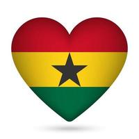 Ghana flag in heart shape. Vector illustration.