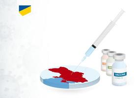 Vaccination in Ukraine with different type of COVID-19 vaccine. Concept with the vaccine injection in the map of Ukraine. vector