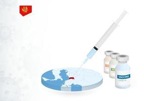 Vaccination in Montenegro with different type of COVID-19 vaccine. Concept with the vaccine injection in the map of Montenegro. vector