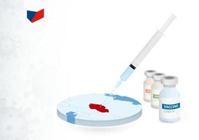 Vaccination in Czech Republic with different type of COVID-19 vaccine. Concept with the vaccine injection in the map of Czech Republic. vector