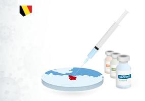 vacunación en Bélgica con diferente tipo de covid-19 vacuna. concepto con el vacuna inyección en el mapa de Bélgica. vector