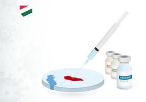 Vaccination in Hungary with different type of COVID-19 vaccine. Concept with the vaccine injection in the map of Hungary. vector