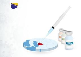 Vaccination in Bosnia and Herzegovina with different type of COVID-19 vaccine. Concept with the vaccine injection in the map of Bosnia and Herzegovina. vector