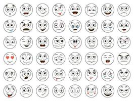 conjunto de emoticonos emojis dibujos animados caras colocar. enojado, reír, sonriente, llanto, asustado y otro expresiones sonrisa iconos aislado vector ilustración en blanco antecedentes