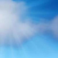 Natural background with clouds and sun on blue sky. Realistic cloud on blue backdrop. Vector illustration