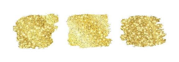 Set of three golden glittering smears on a white background. Background with gold sparkles and glitter effect. Empty space for your text. Vector illustration