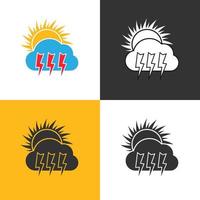 Sunny day thunderstorm weather Icon. Set of four Sunny day thunderstorm weather icon on different backgrounds. Vector illustration.