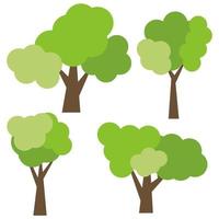 Set of four different cartoon green trees isolated on white background. Vector illustration