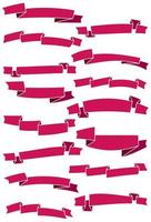 Set of fifteen pink cartoon ribbons and banners for web design. Great design element isolated on white background. Vector illustration.