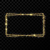 Gold double rectangle frame. Modern shiny frame with light effects isolated on dark vector