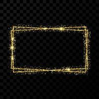 Gold double rectangle frame. Modern shiny frame with light effects isolated on dark vector