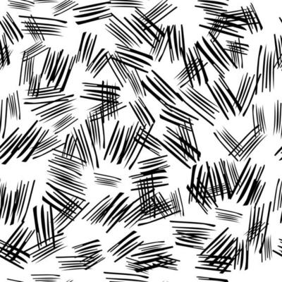 Seamless pattern with black pencil brushstrokes in abstract shapes on white background. Vector illustration