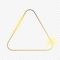 Gold glowing rounded triangle frame isolated on background. Shiny frame with glowing effects. Vector illustration.