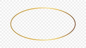 Gold glowing oval shape frame isolated on background. Shiny frame with glowing effects. Vector illustration.