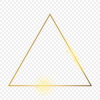 Gold glowing triangle frame isolated on background. Shiny frame with glowing effects. Vector illustration.