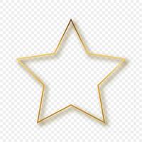 Gold glowing star shape frame with shadow isolated on background. Shiny frame with glowing effects. Vector illustration.