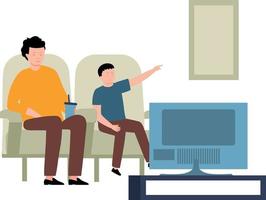 A boy and a child are watching TV. vector