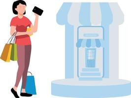 The girl is shopping online. vector