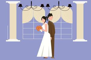 The bride and groom are standing. vector