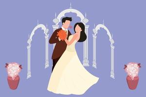 The groom holds the bride in his arms in a romantic manner. vector