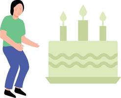 The girl is looking at the cake. vector