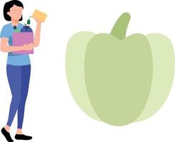 The girl is holding a bag of vegetables. vector