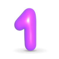 lyx violett ballong siffra ett. 3d realistisk design element. för årsdag. png