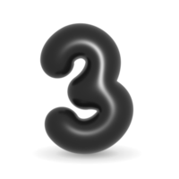 Colorful black balloon digit number Three symbol. 3d illustration design for events. Black Friday. png
