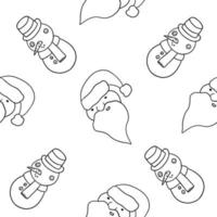 Cute cheerful Santa Claus. Vector seamless pattern in outline doodle style isolated on white background.