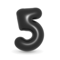 Shiny black balloon digit number Five symbol. 3d illustration realistic design element. Black Friday png