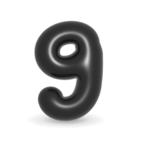lucido nero Palloncino numero nove simbolo. 3d illustrazione realistico design elemento. nero venerdì. png