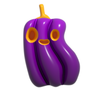 halloween realistisch 3d Purper pompoen met gelukkig gezicht. 3d weergegeven voorwerp. ontwerp element geïsoleerd Aan alpha achtergrond. png