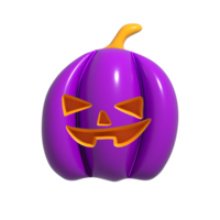 Halloween Realistic 3d Purple Pumpkin with happy face. 3d rendered object. Design element isolated on alpha background. png