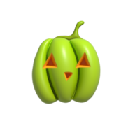 Halloween realistico 3d verde zucca con contento viso. 3d reso oggetto. design elemento isolato su alfa sfondo. png