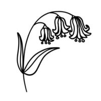 Flower in outline doodle flat style for coloring. Simple floral element plant leaves decorative design. Hand drawn line art. Creative sketch. Vector illustration isolated on white background.