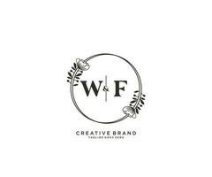 initial WF letters hand drawn feminine and floral botanical logo suitable for spa salon skin hair beauty boutique and cosmetic company. vector