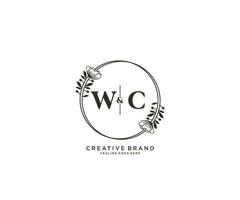 initial WC letters hand drawn feminine and floral botanical logo suitable for spa salon skin hair beauty boutique and cosmetic company. vector