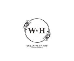 initial WH letters hand drawn feminine and floral botanical logo suitable for spa salon skin hair beauty boutique and cosmetic company. vector