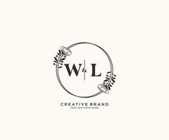 initial WL letters hand drawn feminine and floral botanical logo suitable for spa salon skin hair beauty boutique and cosmetic company. vector